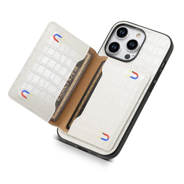 For iPhone 15 Pro Max Crocodile Texture Case PU Leather Phone Back Cover with Card Holder
