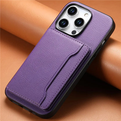 For iPhone 15 Pro Calf Texture Phone Case Card Slots Protective Cover