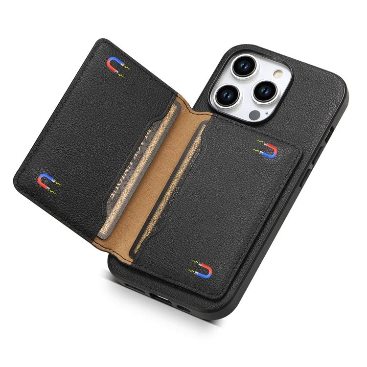 For iPhone 15 Pro Calf Texture Phone Case Card Slots Protective Cover