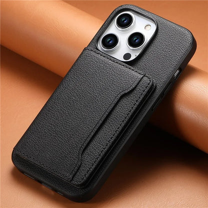 For iPhone 15 Pro Calf Texture Phone Case Card Slots Protective Cover