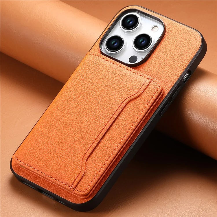 For iPhone 15 Pro Calf Texture Phone Case Card Slots Protective Cover