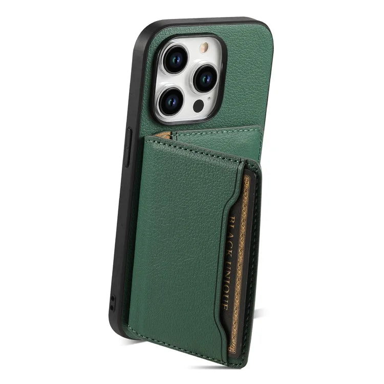 For iPhone 15 Pro Calf Texture Phone Case Card Slots Protective Cover