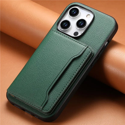 For iPhone 15 Pro Calf Texture Phone Case Card Slots Protective Cover