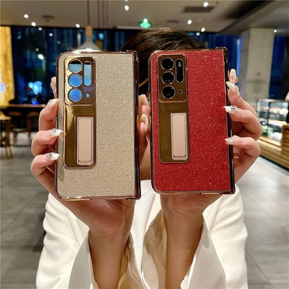For Oppo Find N Phone Case Glitter Surface PU Leather+PC Cover with Kickstand