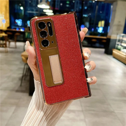 For Oppo Find N Phone Case Glitter Surface PU Leather+PC Cover with Kickstand
