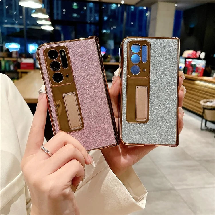 For Oppo Find N Phone Case Glitter Surface PU Leather+PC Cover with Kickstand