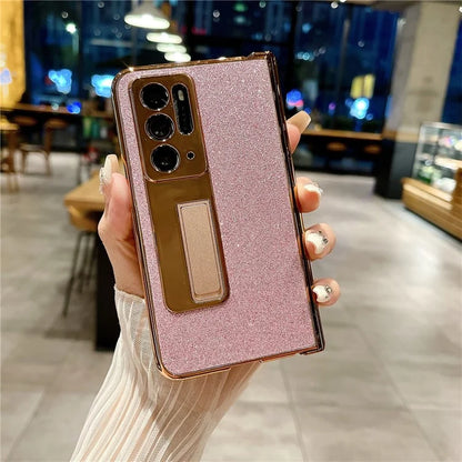 For Oppo Find N Phone Case Glitter Surface PU Leather+PC Cover with Kickstand