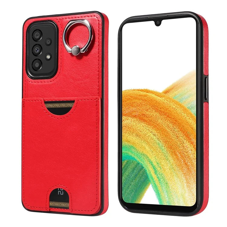 006 For Samsung Galaxy A33 5G Case PU+TPU Phone Cover with Card Holder Kickstand
