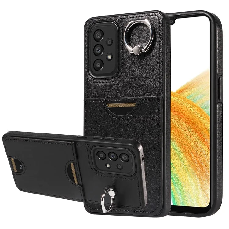 006 For Samsung Galaxy A33 5G Case PU+TPU Phone Cover with Card Holder Kickstand