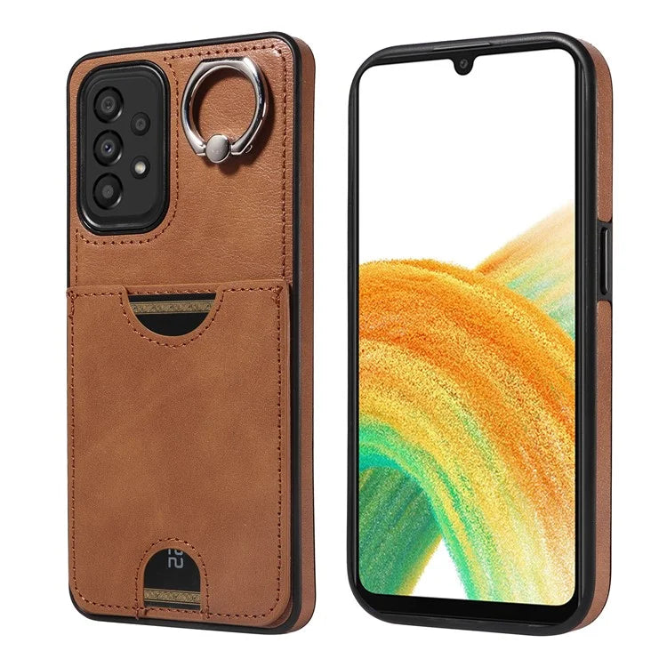 006 For Samsung Galaxy A33 5G Case PU+TPU Phone Cover with Card Holder Kickstand