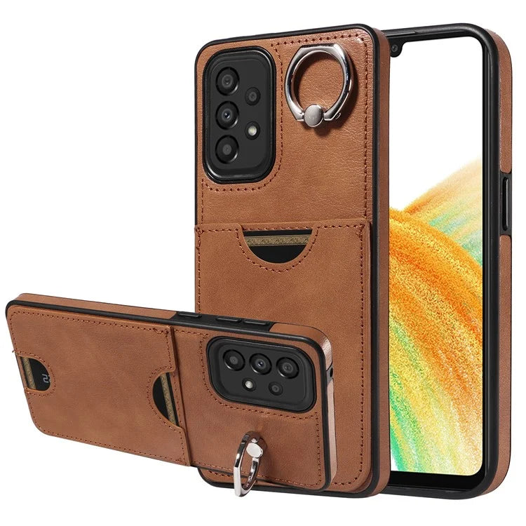 006 For Samsung Galaxy A33 5G Case PU+TPU Phone Cover with Card Holder Kickstand