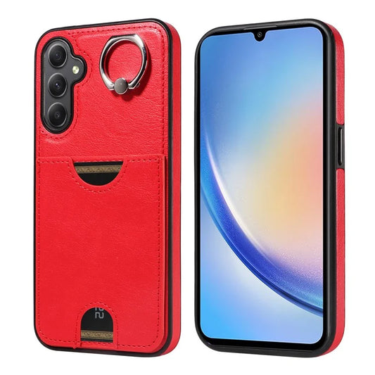 006 For Samsung Galaxy A34 5G Case with Card Holder PU+TPU Phone Cover Kickstand