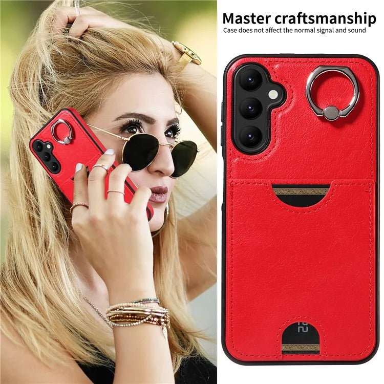 006 For Samsung Galaxy A24 4G (162.1 x 77.6 x 8.3mm)  /  A25 5G (Global) (161.0 x 76.5 x 8.3mm) Case with Card Bag Kickstand Back Cover