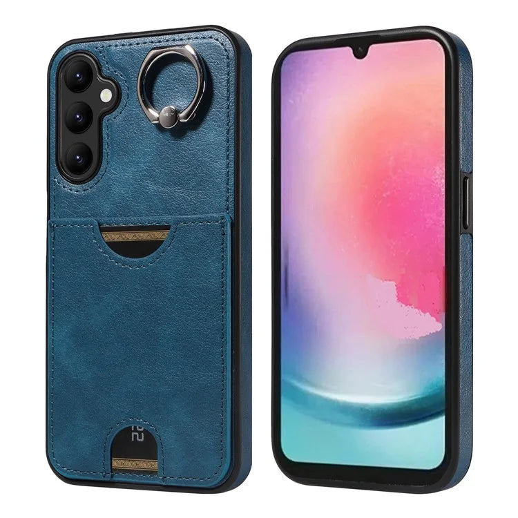 006 For Samsung Galaxy A24 4G (162.1 x 77.6 x 8.3mm)  /  A25 5G (Global) (161.0 x 76.5 x 8.3mm) Case with Card Bag Kickstand Back Cover