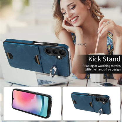 006 For Samsung Galaxy A24 4G (162.1 x 77.6 x 8.3mm)  /  A25 5G (Global) (161.0 x 76.5 x 8.3mm) Case with Card Bag Kickstand Back Cover