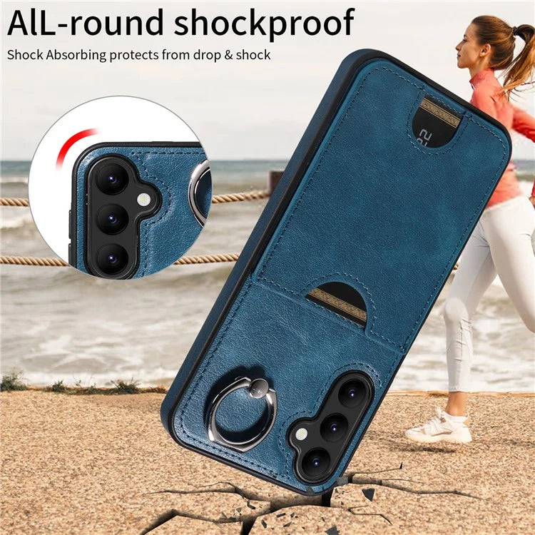 006 For Samsung Galaxy A24 4G (162.1 x 77.6 x 8.3mm)  /  A25 5G (Global) (161.0 x 76.5 x 8.3mm) Case with Card Bag Kickstand Back Cover