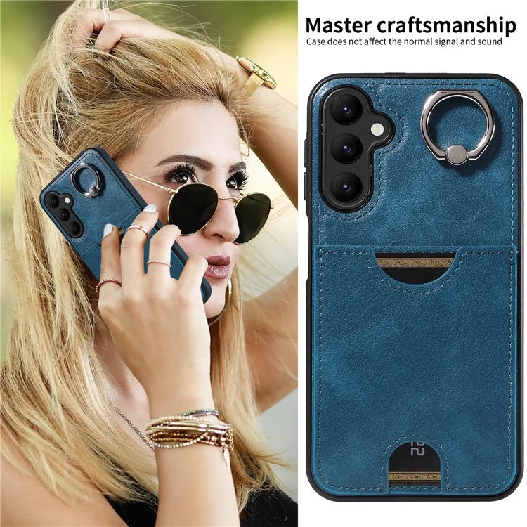 006 For Samsung Galaxy A24 4G (162.1 x 77.6 x 8.3mm)  /  A25 5G (Global) (161.0 x 76.5 x 8.3mm) Case with Card Bag Kickstand Back Cover