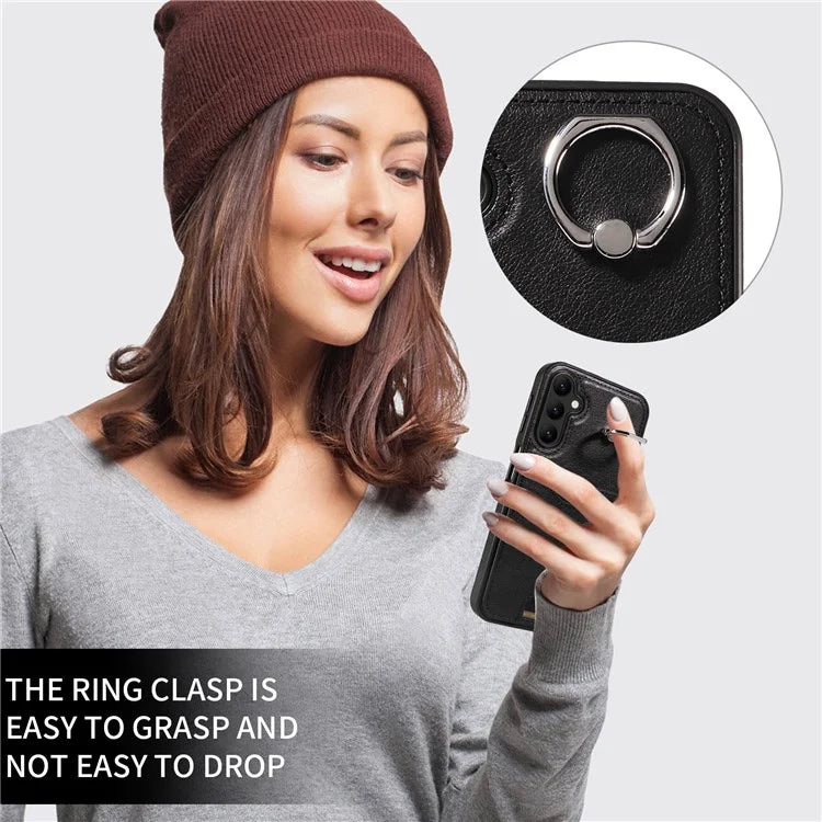 006 For Samsung Galaxy A24 4G (162.1 x 77.6 x 8.3mm)  /  A25 5G (Global) (161.0 x 76.5 x 8.3mm) Case with Card Bag Kickstand Back Cover