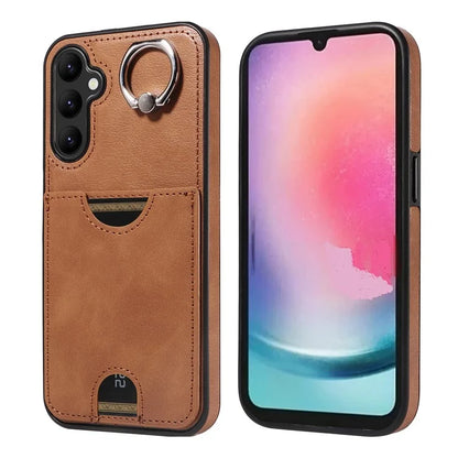 006 For Samsung Galaxy A24 4G (162.1 x 77.6 x 8.3mm)  /  A25 5G (Global) (161.0 x 76.5 x 8.3mm) Case with Card Bag Kickstand Back Cover