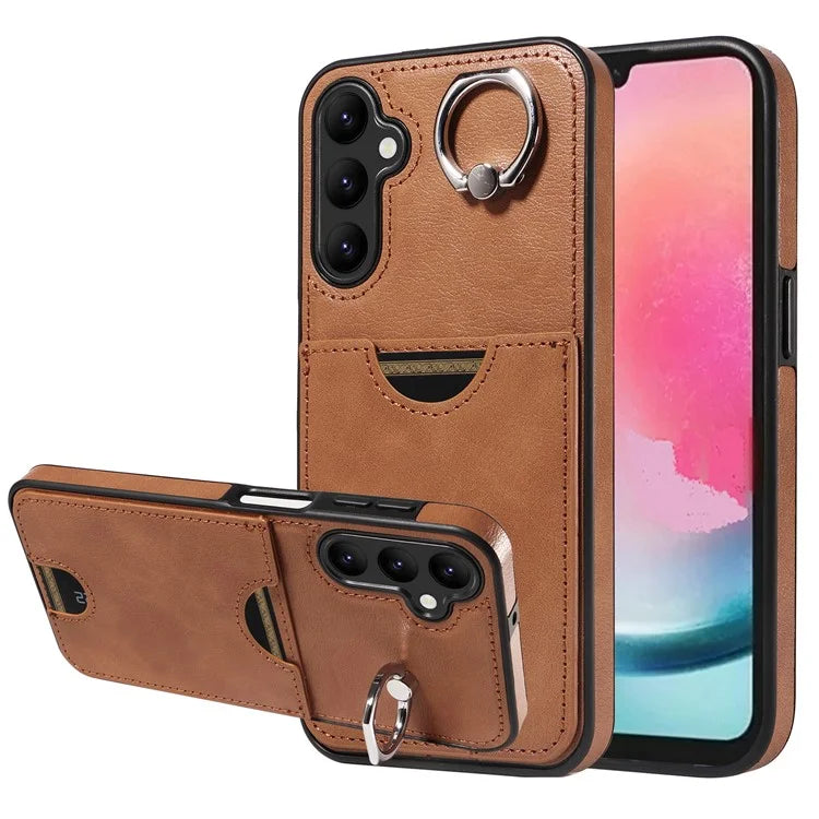 006 For Samsung Galaxy A24 4G (162.1 x 77.6 x 8.3mm)  /  A25 5G (Global) (161.0 x 76.5 x 8.3mm) Case with Card Bag Kickstand Back Cover