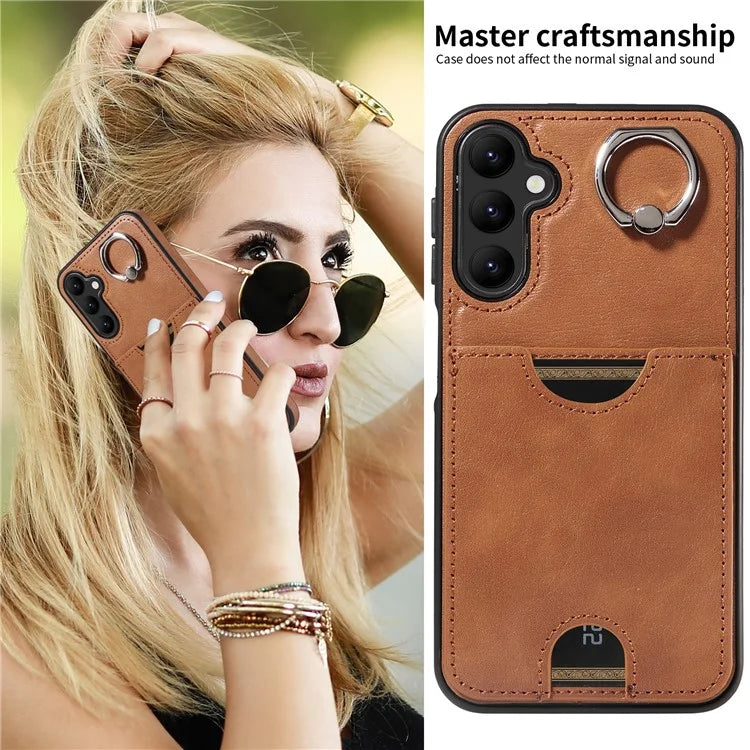 006 For Samsung Galaxy A24 4G (162.1 x 77.6 x 8.3mm)  /  A25 5G (Global) (161.0 x 76.5 x 8.3mm) Case with Card Bag Kickstand Back Cover