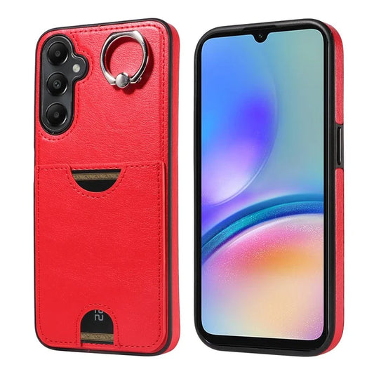 006 For Samsung Galaxy A05s 4G Back Case PU TPU Back Cover with Card Slot Ring Holder