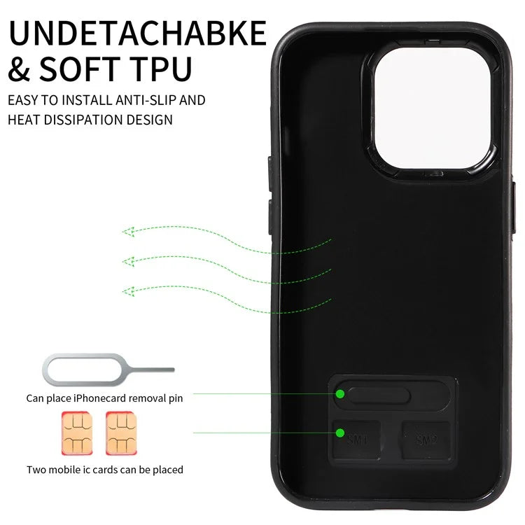 006 For iPhone 15 Pro Case Calf Texture PU TPU Back Cover with Card Slot Ring Grip Holder