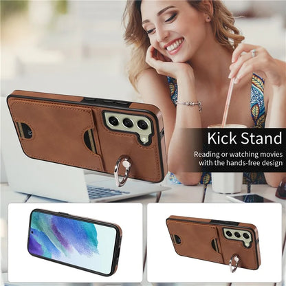 006 For Samsung Galaxy S21 FE 5G Case with Card Holder PU TPU Phone Back Cover