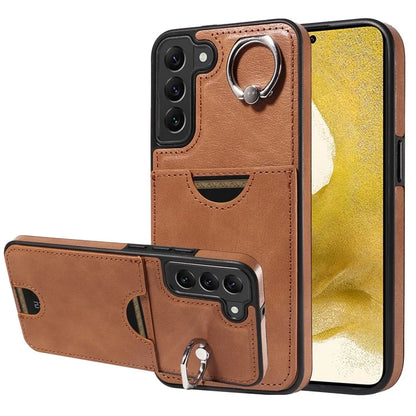 006 For Samsung Galaxy S22+ 5G Case with Ring Holder Card Bag PU TPU Phone Back Cover