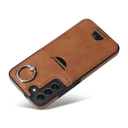 006 For Samsung Galaxy S22+ 5G Case with Ring Holder Card Bag PU TPU Phone Back Cover