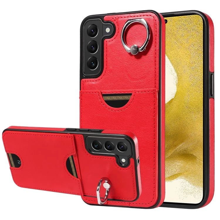 006 For Samsung Galaxy S22+ 5G Case with Ring Holder Card Bag PU TPU Phone Back Cover