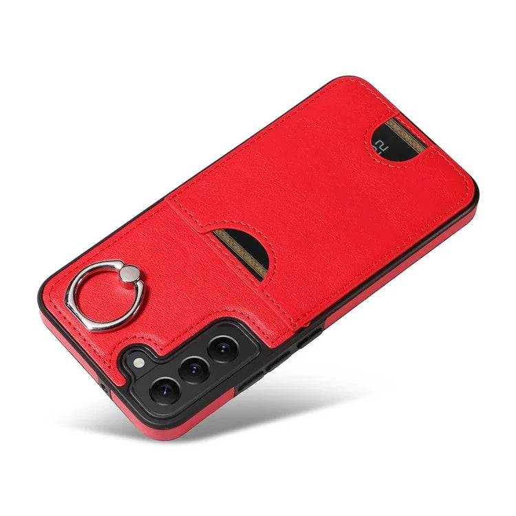 006 For Samsung Galaxy S22+ 5G Case with Ring Holder Card Bag PU TPU Phone Back Cover