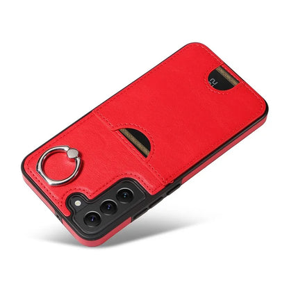 006 For Samsung Galaxy S22+ 5G Case with Ring Holder Card Bag PU TPU Phone Back Cover