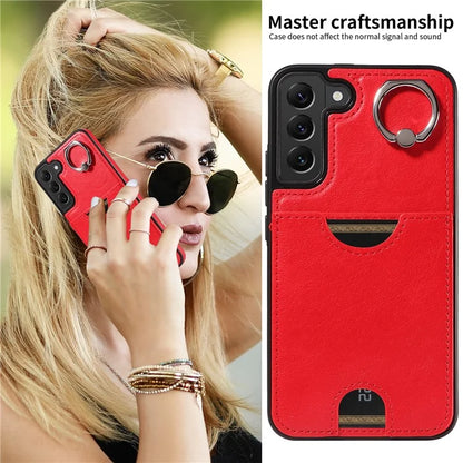 006 For Samsung Galaxy S22+ 5G Case with Ring Holder Card Bag PU TPU Phone Back Cover