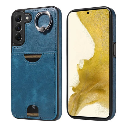 006 For Samsung Galaxy S22+ 5G Case with Ring Holder Card Bag PU TPU Phone Back Cover