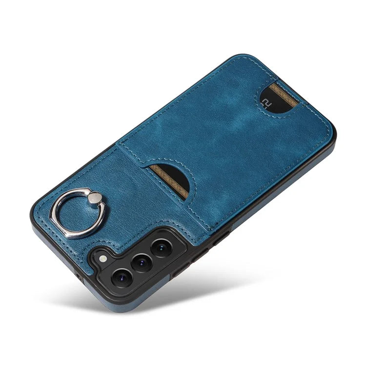 006 For Samsung Galaxy S22+ 5G Case with Ring Holder Card Bag PU TPU Phone Back Cover