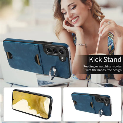 006 For Samsung Galaxy S22+ 5G Case with Ring Holder Card Bag PU TPU Phone Back Cover