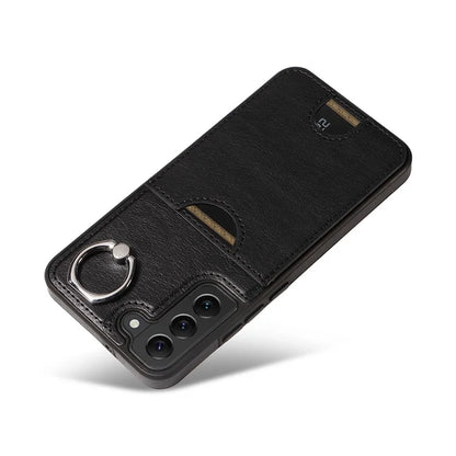006 For Samsung Galaxy S22+ 5G Case with Ring Holder Card Bag PU TPU Phone Back Cover