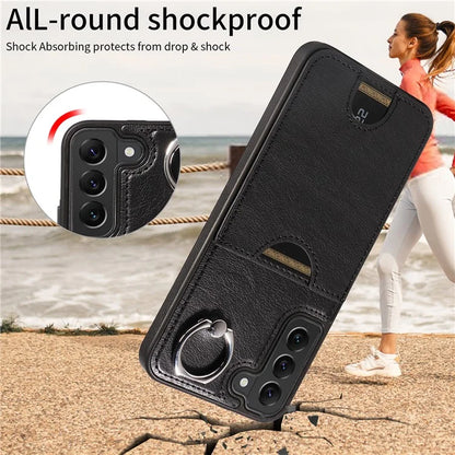 006 For Samsung Galaxy S22+ 5G Case with Ring Holder Card Bag PU TPU Phone Back Cover