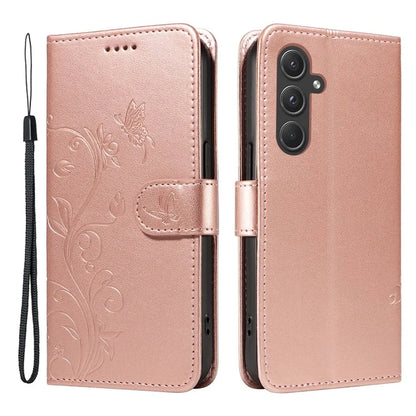 For Samsung Galaxy A55 5G Phone Case Flower Butterfly Pattern Leather Cover