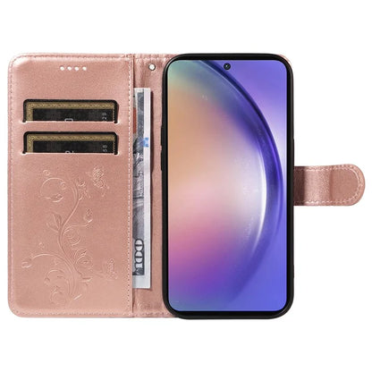 For Samsung Galaxy A55 5G Phone Case Flower Butterfly Pattern Leather Cover