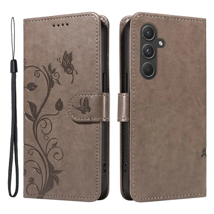 For Samsung Galaxy A55 5G Phone Case Flower Butterfly Pattern Leather Cover