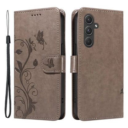 For Samsung Galaxy A55 5G Phone Case Flower Butterfly Pattern Leather Cover