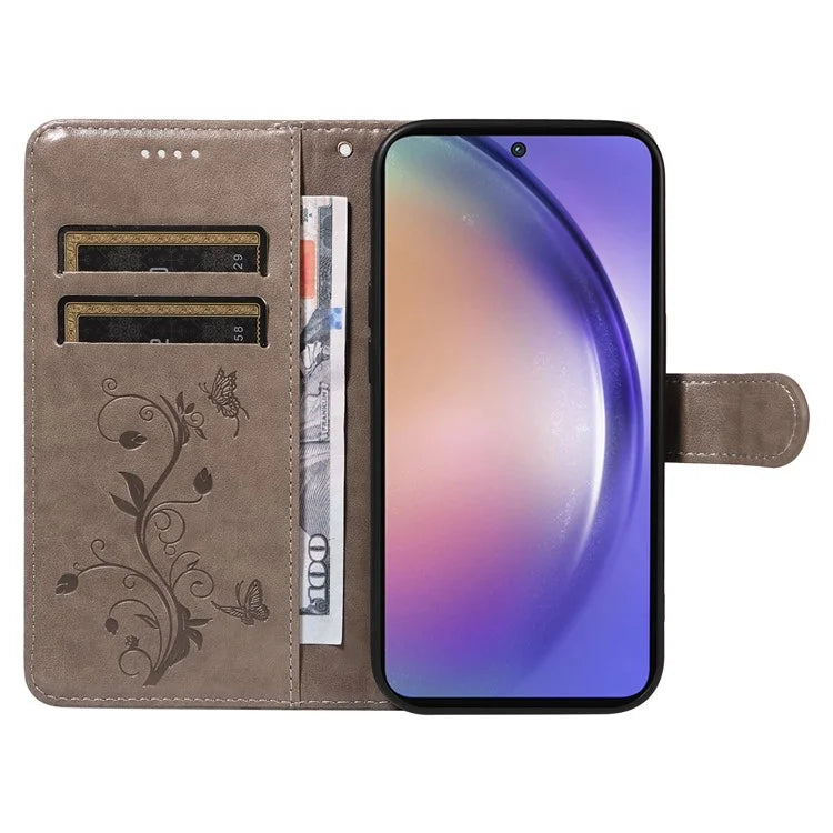 For Samsung Galaxy A55 5G Phone Case Flower Butterfly Pattern Leather Cover