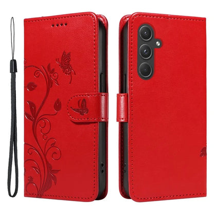 For Samsung Galaxy A55 5G Phone Case Flower Butterfly Pattern Leather Cover