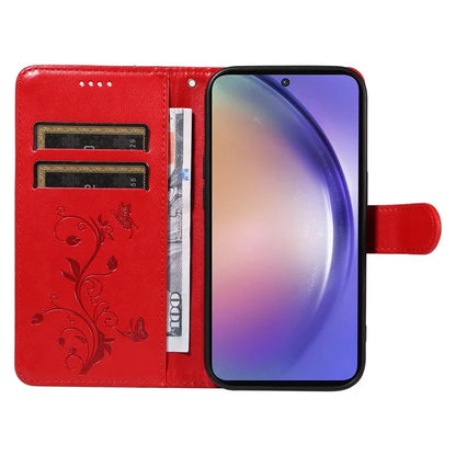 For Samsung Galaxy A55 5G Phone Case Flower Butterfly Pattern Leather Cover