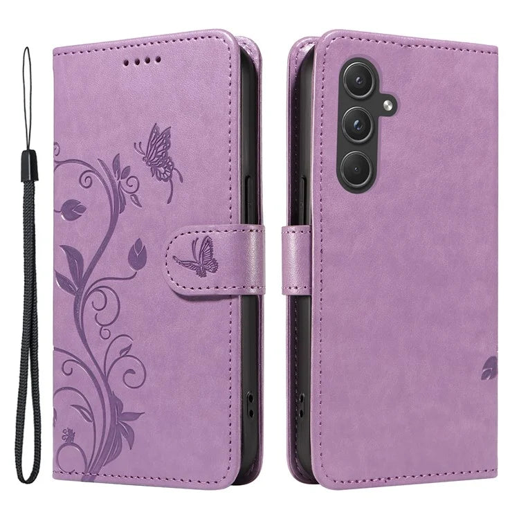 For Samsung Galaxy A55 5G Phone Case Flower Butterfly Pattern Leather Cover