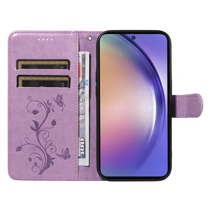 For Samsung Galaxy A55 5G Phone Case Flower Butterfly Pattern Leather Cover