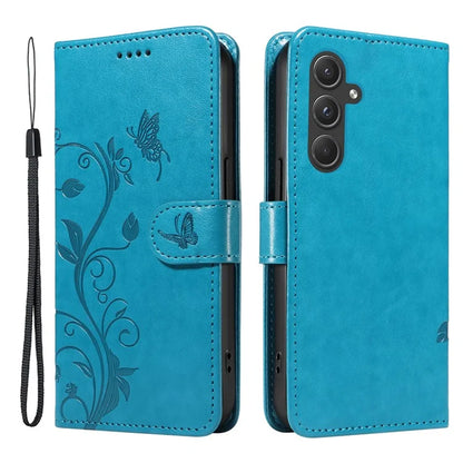 For Samsung Galaxy A55 5G Phone Case Flower Butterfly Pattern Leather Cover