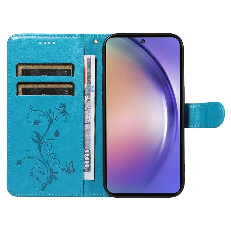 For Samsung Galaxy A55 5G Phone Case Flower Butterfly Pattern Leather Cover